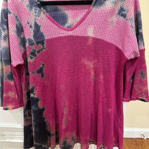 Pink‎ and navy Tie-Dye Women's Top